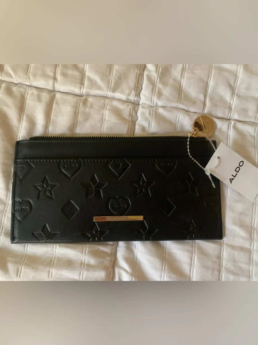 ALDO Black Embossed Zip Clutch Wristlet with Gold Accent